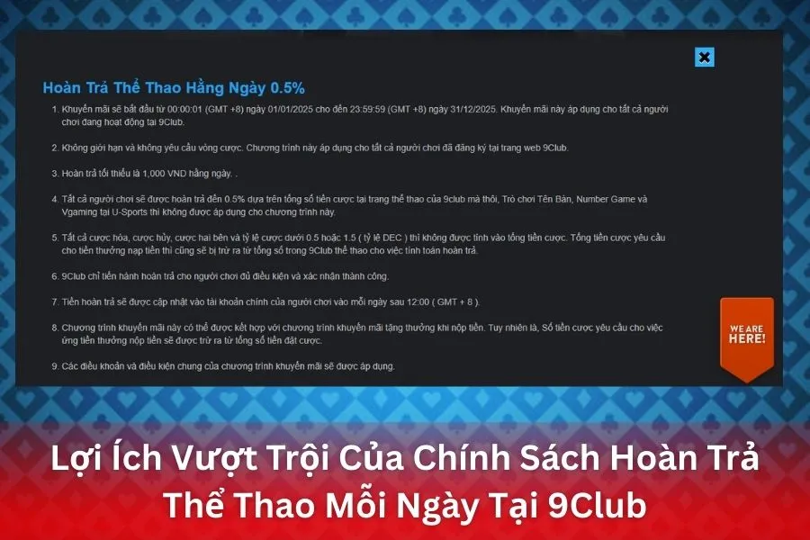 Lợi Ích Vượt Trội Của Chính Sách Hoàn Trả Thể Thao Mỗi Ngày Tại 9Club