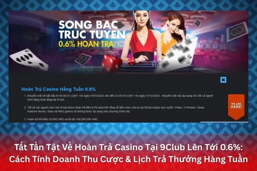 Tất Tần Tật Về Hoàn Trả Casino Tại 9Club Lên Tới 0.6__ Cách Tính Doanh Thu Cược & Lịch Trả Thưởng Hàng Tuần